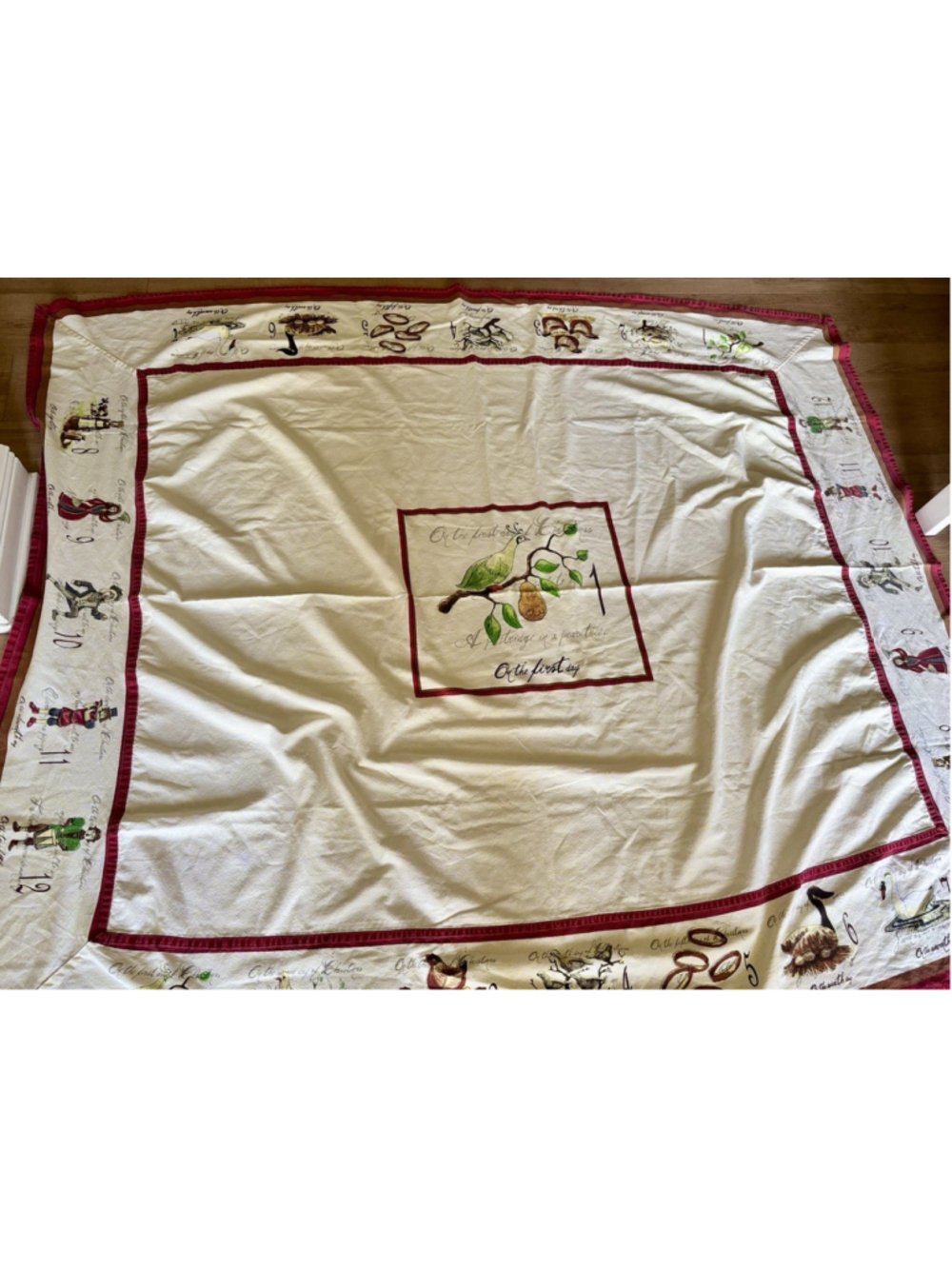 Vintage Williams Sonoma 12 Days of Christmas Tablecloth Retired Red Border